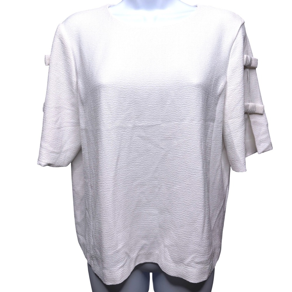 JASMINE & JULIANA Womens White Blouse M Bow Sleeve Textured Crepe Coquette Girly